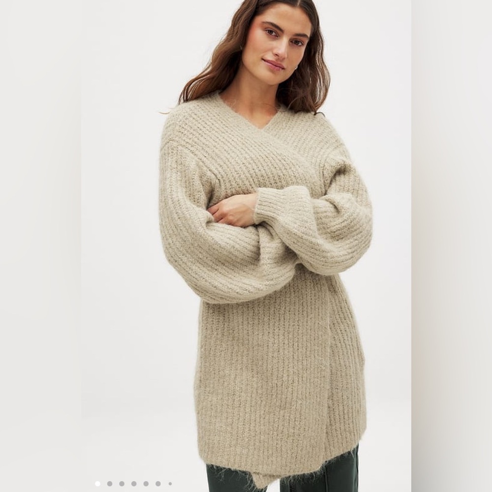 NA-KD Chunky Knitted Cardigan Beige Medium Balloon Sleeve Stretch Neutral Cozy‎